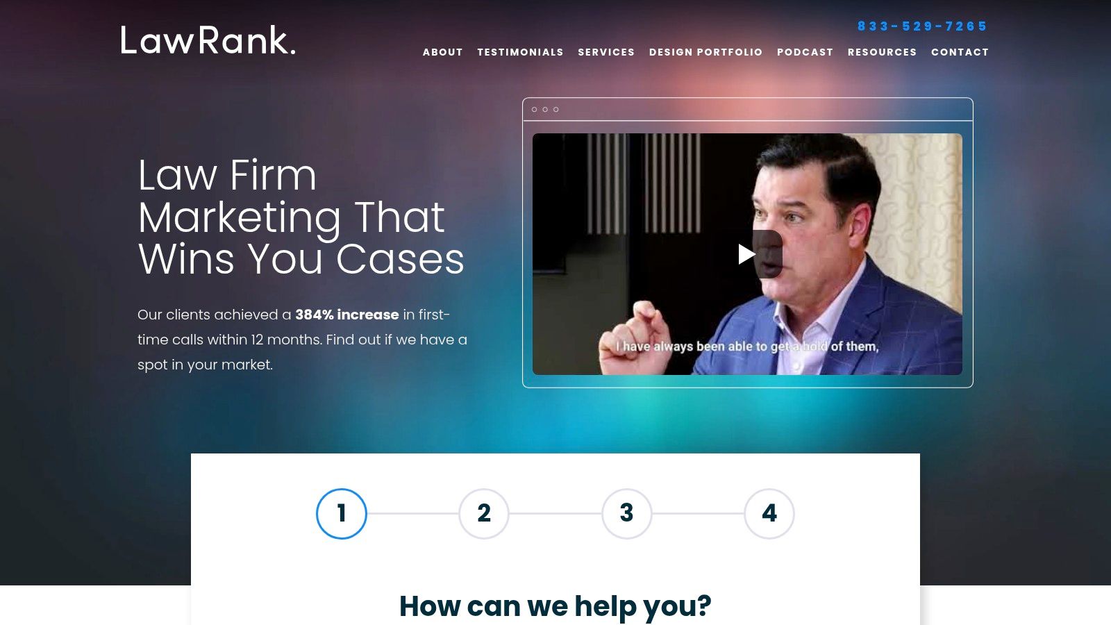 LawRank homepage showing results for law firms