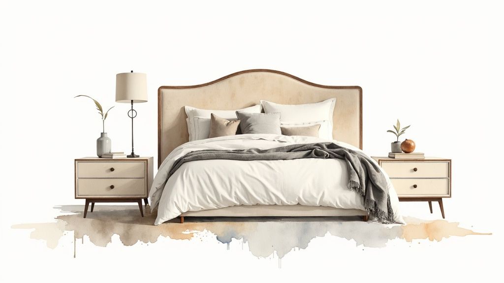 A serene transitional bedroom with a focus on clean lines and a neutral palette.