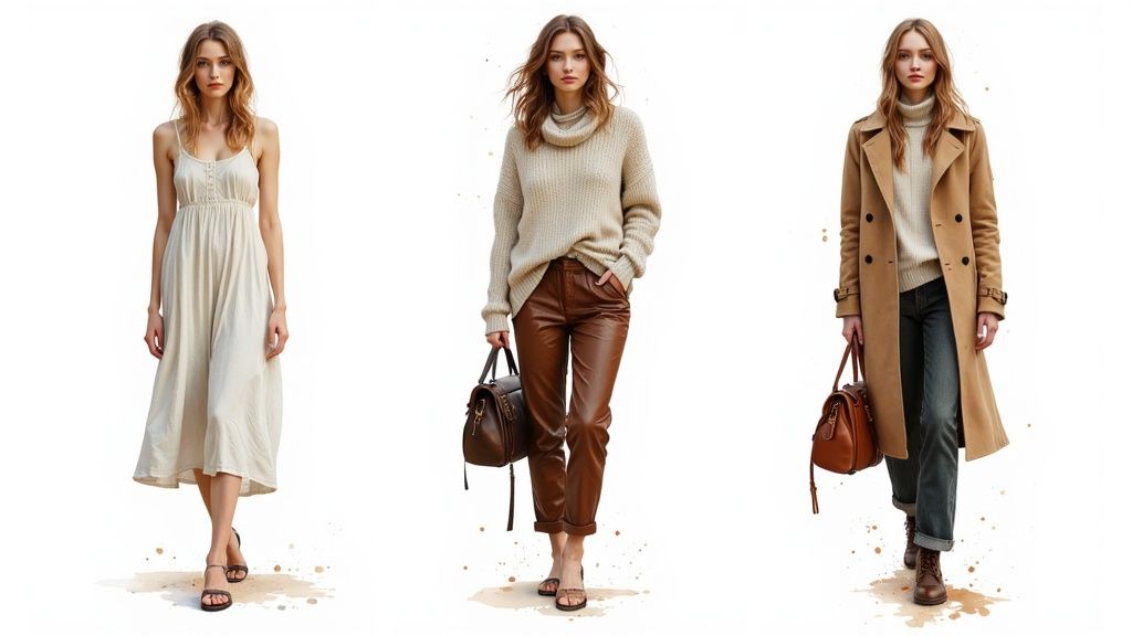 A woman confidently transitioning her style between warm and cool seasons.