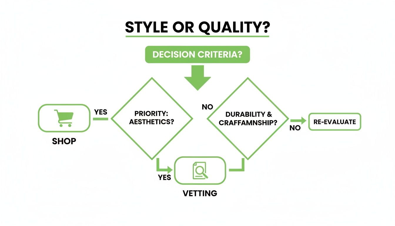 Flowchart illustrating the decision-making process for choosing between style and quality when shopping.