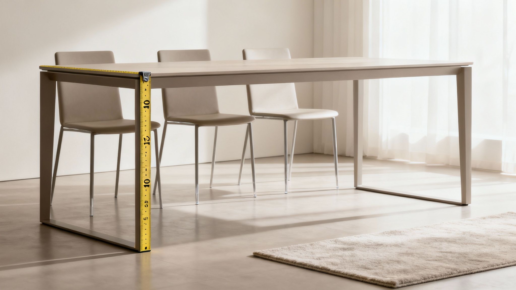 Modern dining room with sleek wooden chairs and a minimalist table, showcasing a cohesive style.