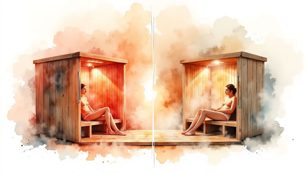 Woman relaxing in a sauna