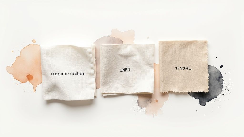 Woman examining the label on a piece of sustainable clothing