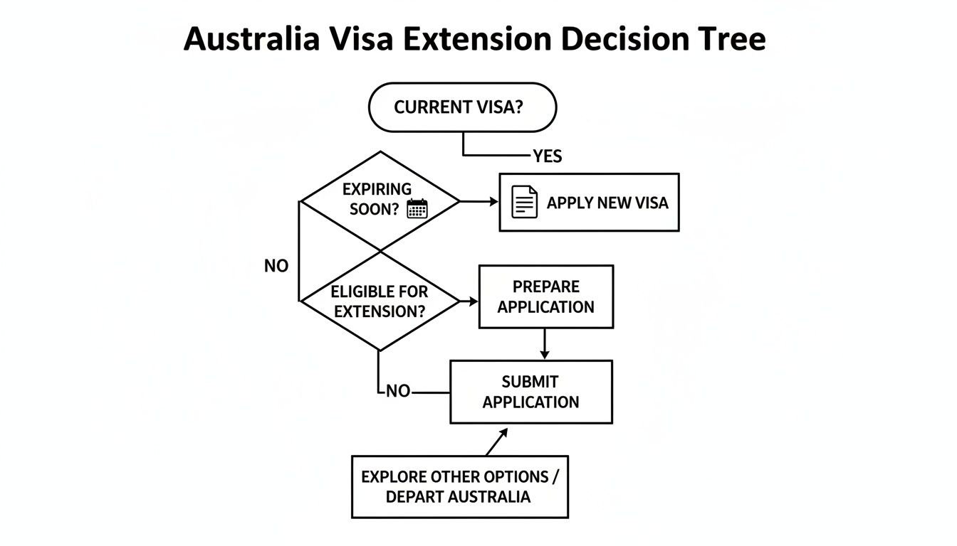 Flowchart outlining the Australia visa extension decision process, including eligibility and application steps.
