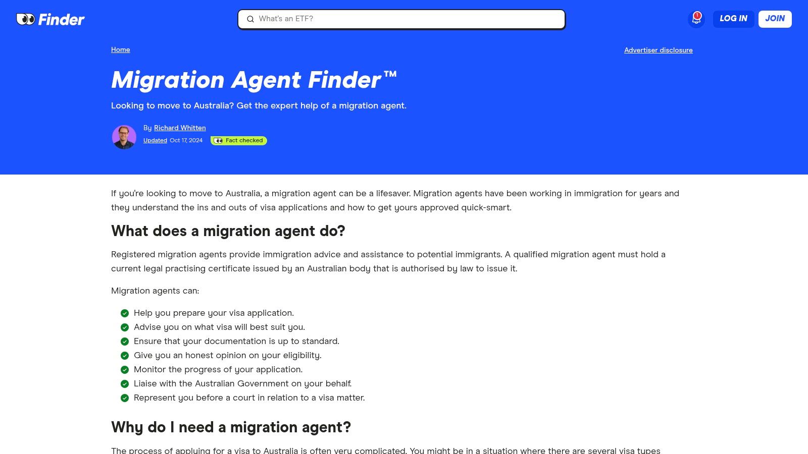 Finder – Migration Agent Finder