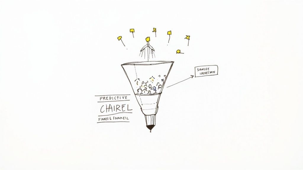Predictive CHAIREL funnel diagram showing customer journey from awareness to conversion with retention focus