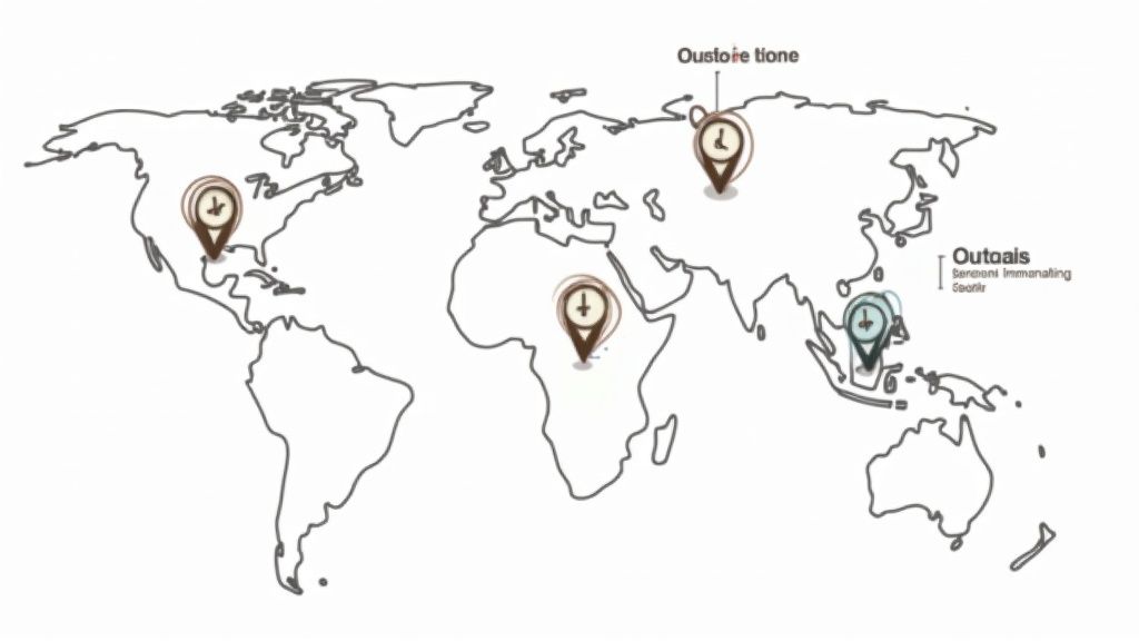A diverse team of software developers collaborating around a table, illustrating different hiring models.
