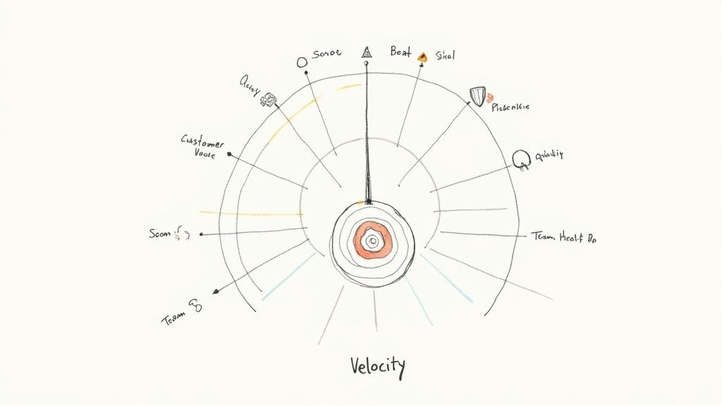 A dashboard showing various agile performance metrics and charts