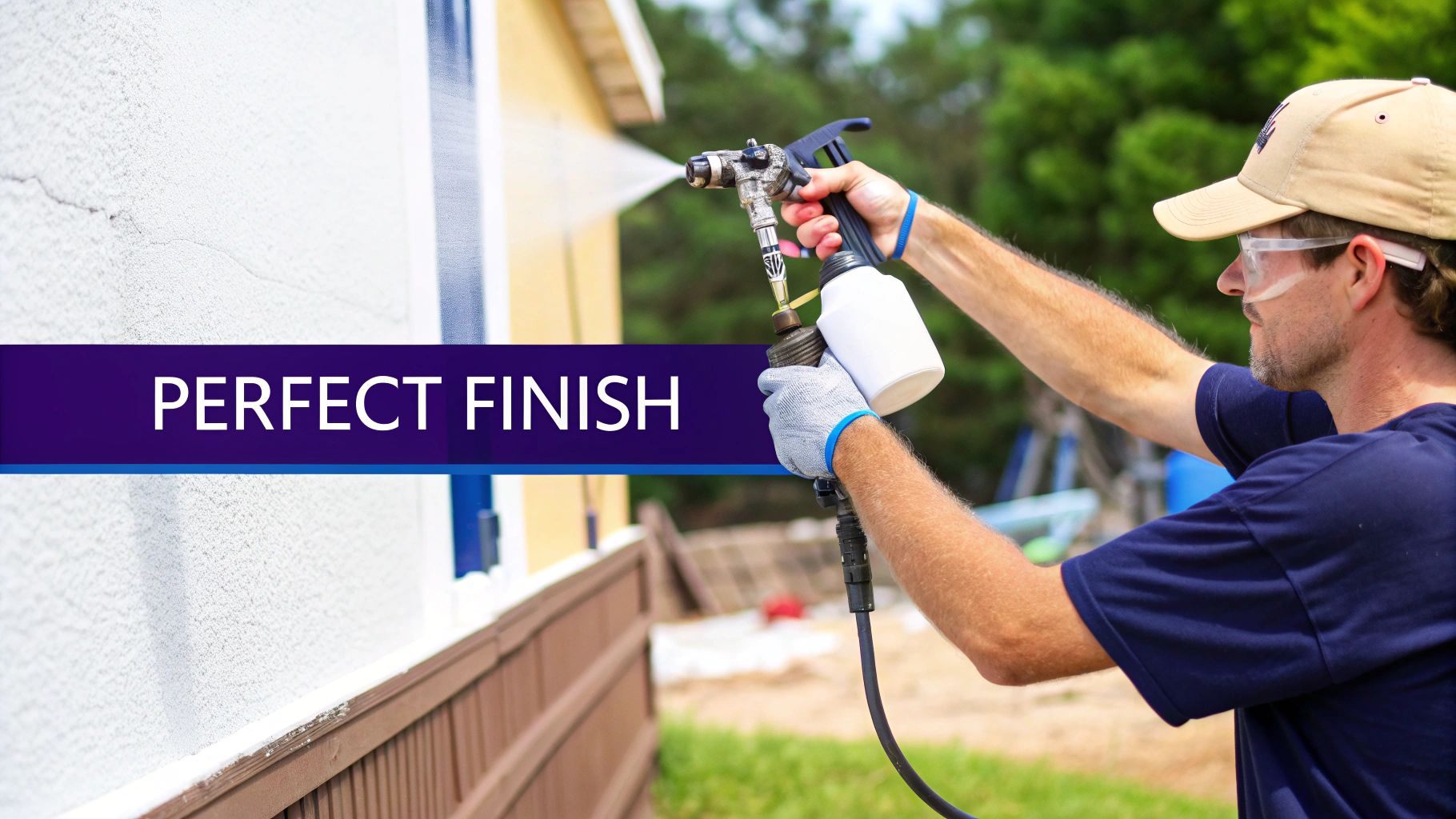 A person using a paint spray gun to apply paint to a house wall, achieving a perfect finish.
