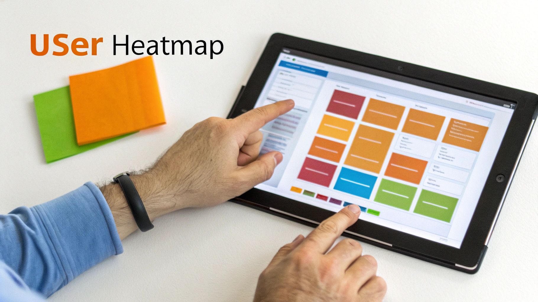A person brainstorming website conversion optimization ideas on a whiteboard with sticky notes.