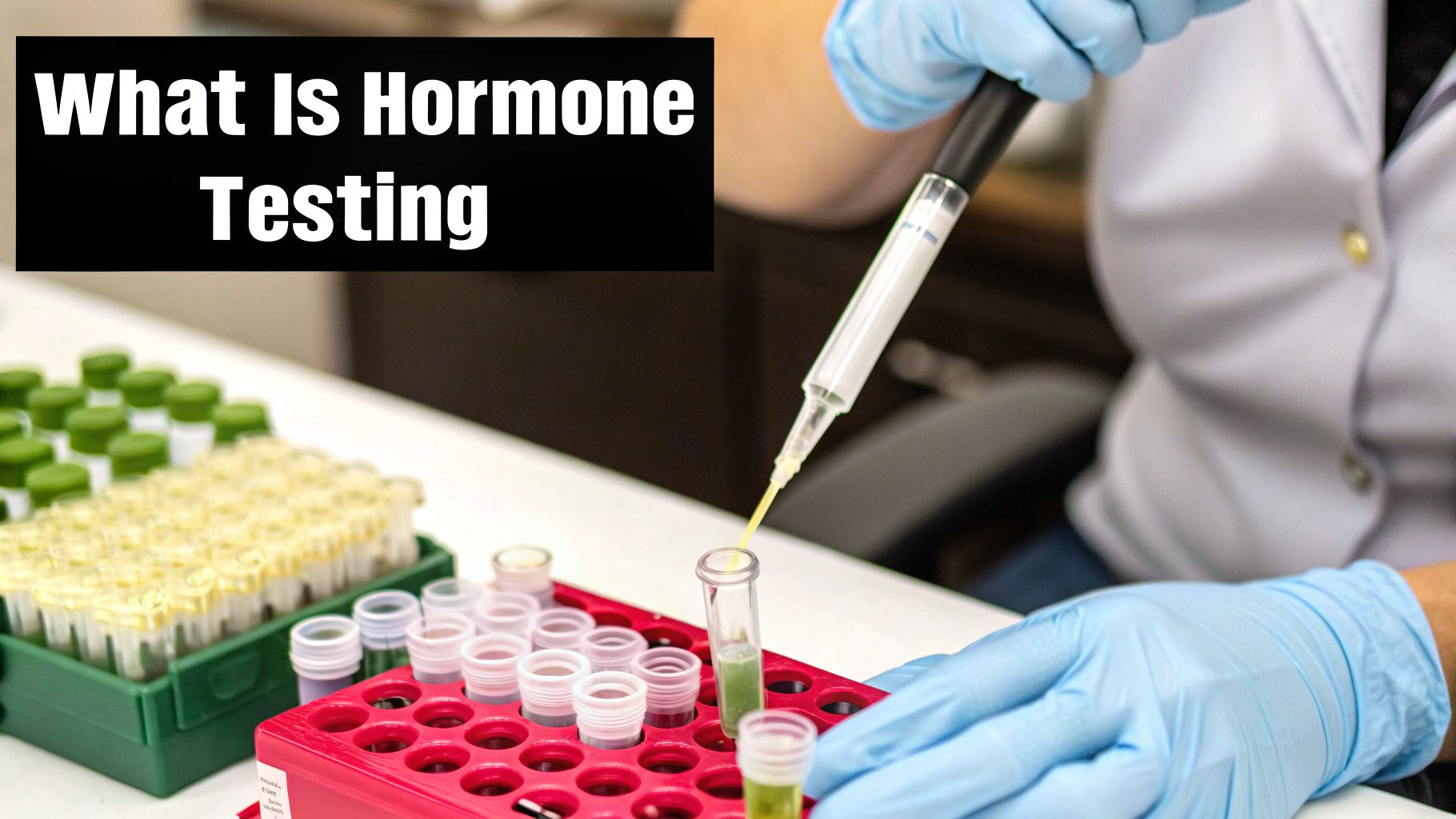 Woman looking at a hormone testing kit