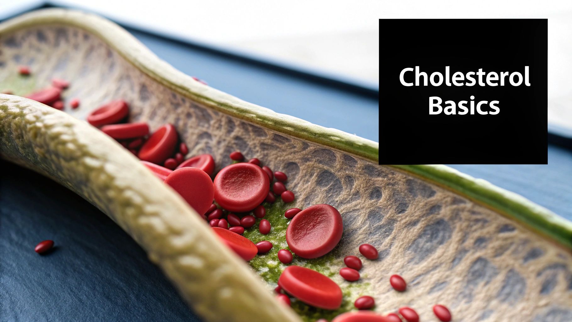 A vibrant illustration showing the molecular structure of cholesterol