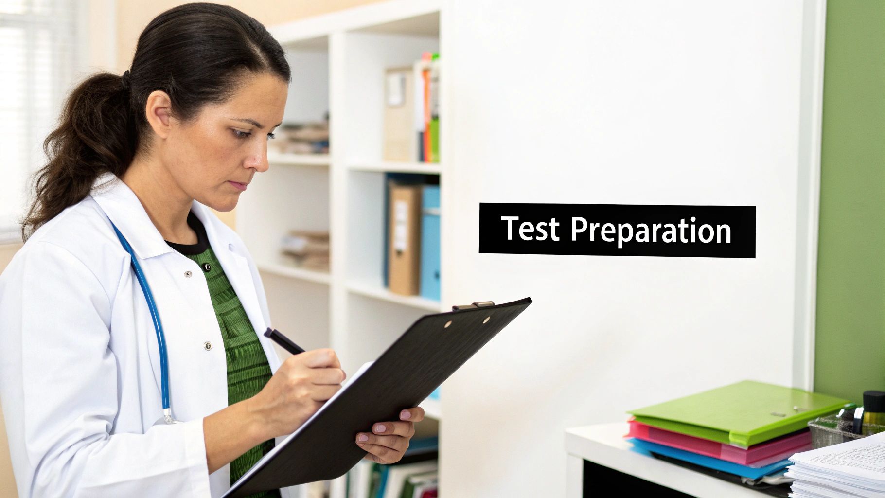 Woman having blood drawn for a test in a clinical setting.