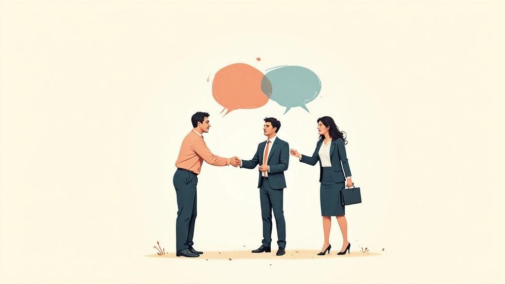 A hiring manager shaking hands with a new candidate in a bright, modern office, symbolizing a successful cultural hire.