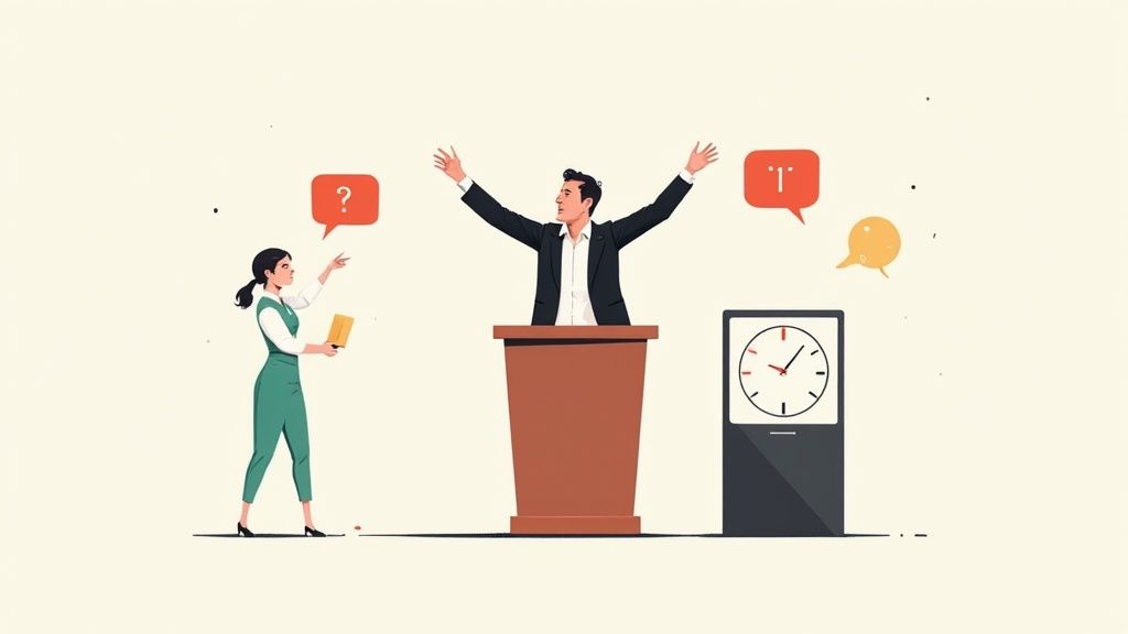 A fractional executive confidently leading a meeting discussion with their team.