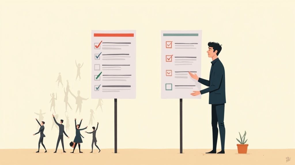 A group of sales professionals collaborating around a table, analyzing charts and data on laptops.