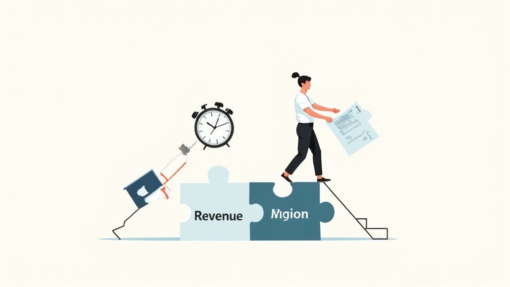 An executive provides strategic guidance to a smaller team in a bright, modern office.