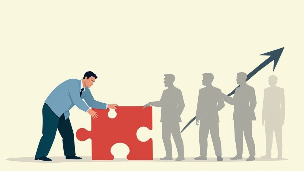 A diverse finance team collaborating around a table, illustrating a CFO's leadership and team-building skills.