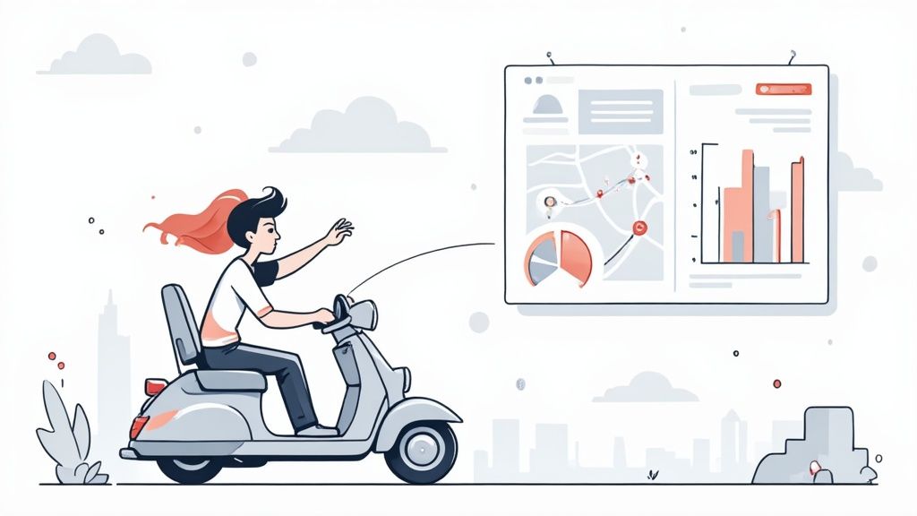 A team of startup professionals analyzing charts and data on a large screen, representing business intelligence in action.