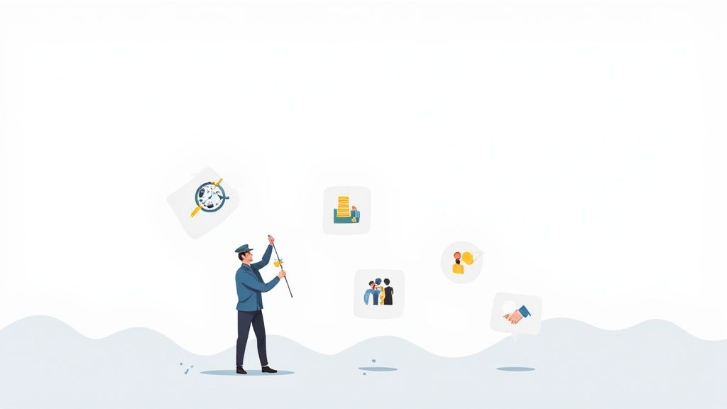 An executive leader presenting a strategic vision to their team in a modern office.