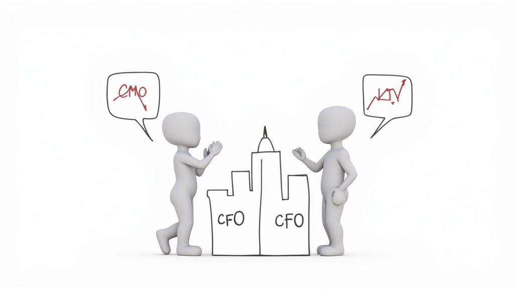 A fractional executive pointing at a rising chart during a team meeting, signifying improved financial metrics.