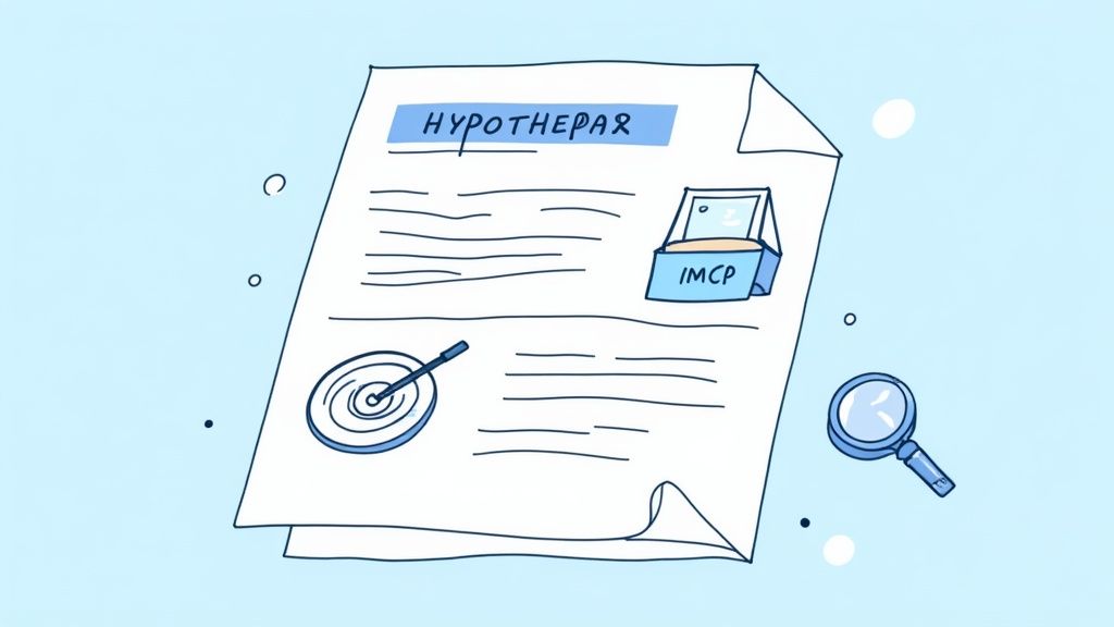 An illustration of a document highlighting 'NEUROTHERAPY' with a target, box, and magnifying glass, symbolizing research and validation.