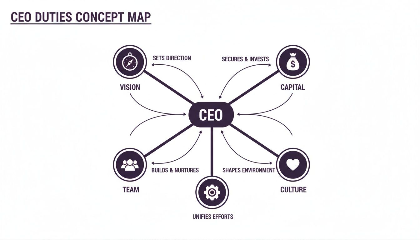 A concept map illustrating the key duties and responsibilities of a Chief Executive Officer.