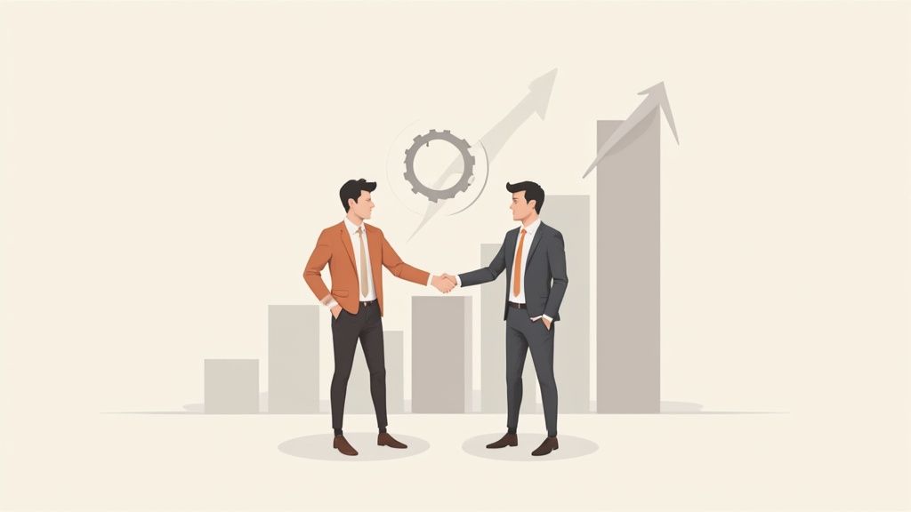 Image of a person working on a laptop with a cityscape in the background