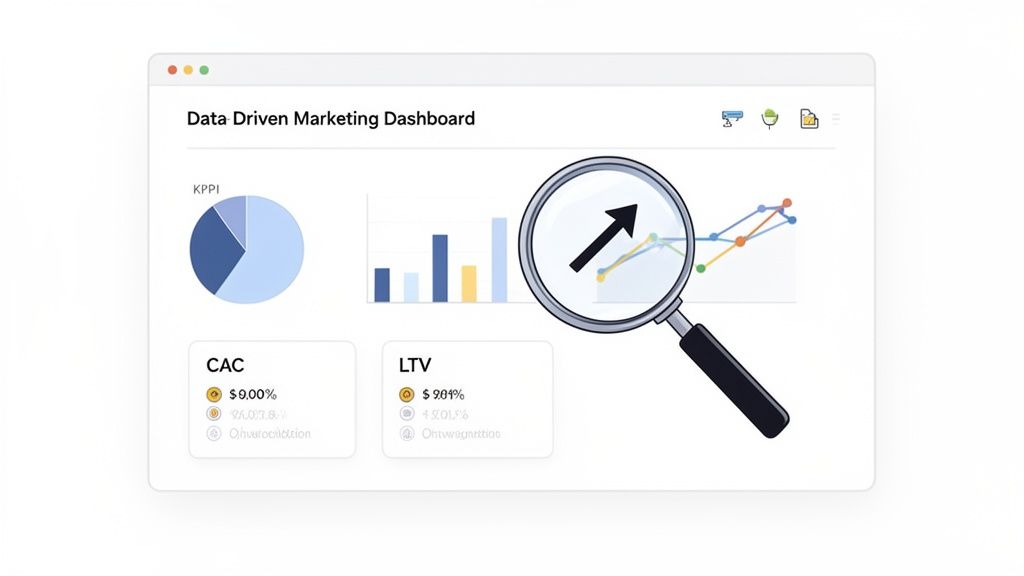 A data-driven marketing dashboard showing key performance indicators, charts, and growth trends.