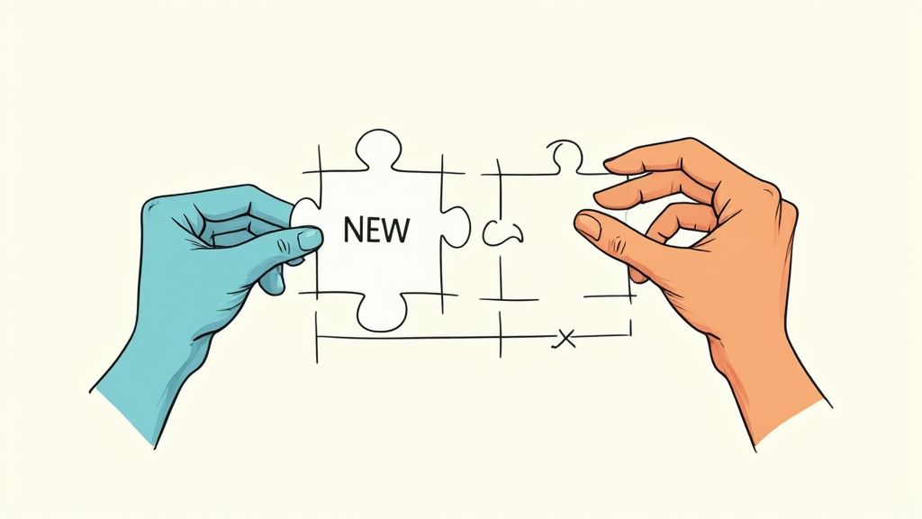 A magnifying glass hovering over a flowchart, highlighting a bottleneck in the process.