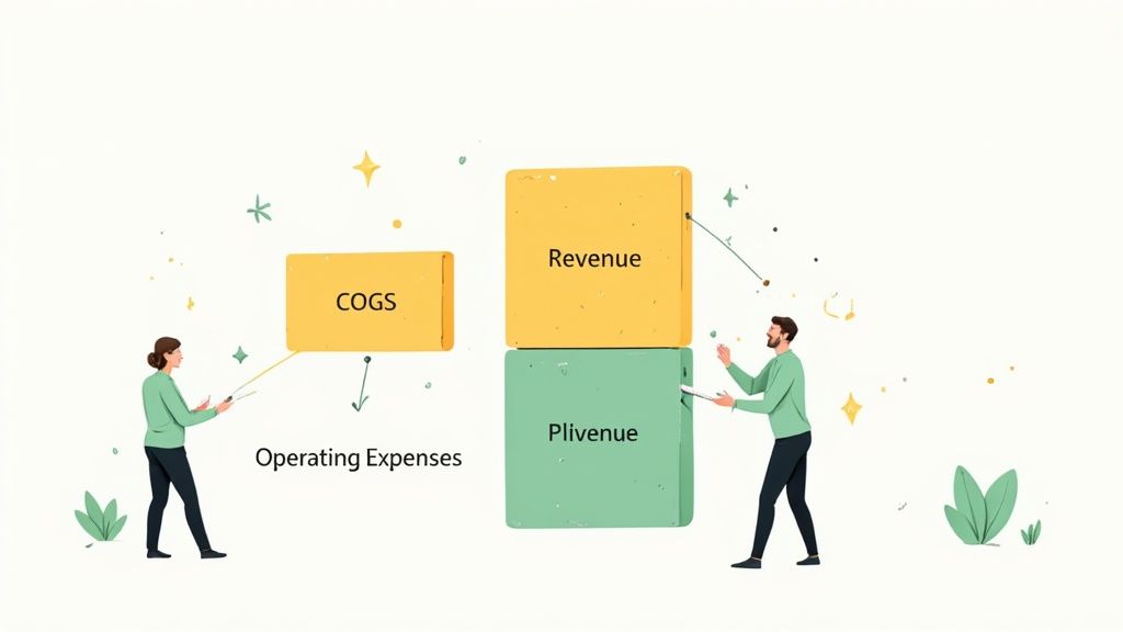 A person at a desk building a financial model on a computer