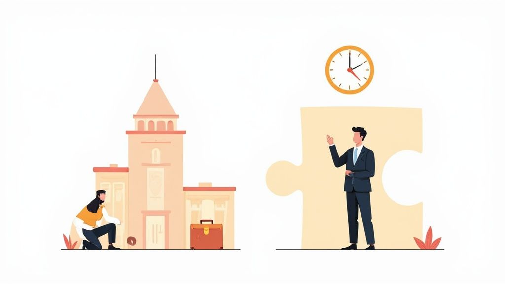 An experienced fractional executive collaborating with a startup team in a bright, modern office space.