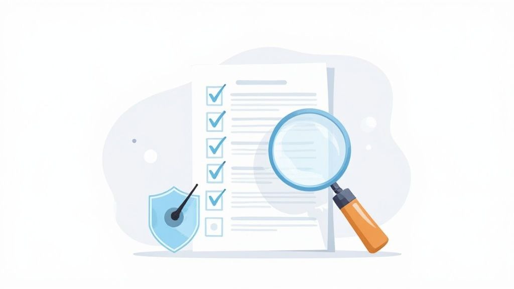 A magnifying glass hovering over a business dashboard, highlighting key performance indicators and forecast accuracy metrics.
