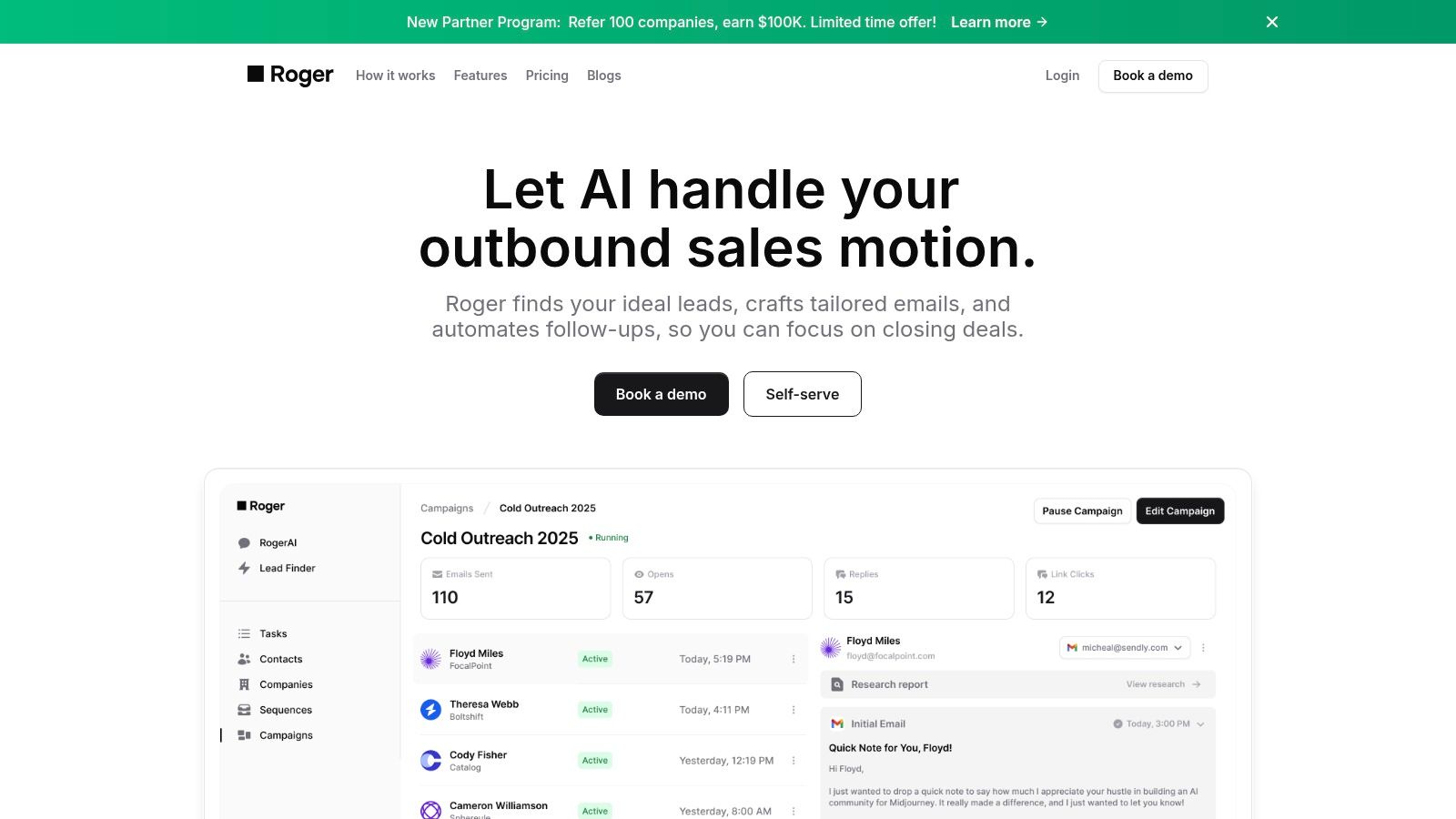 Roger AI-powered sales automation dashboard