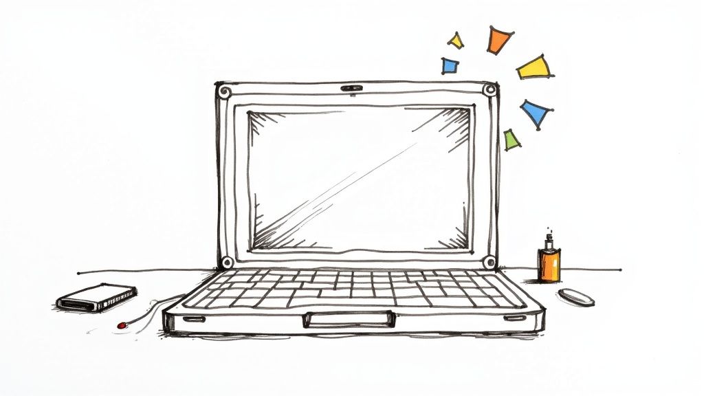 En person som ställer en fråga till en expert på en bärbar dator.