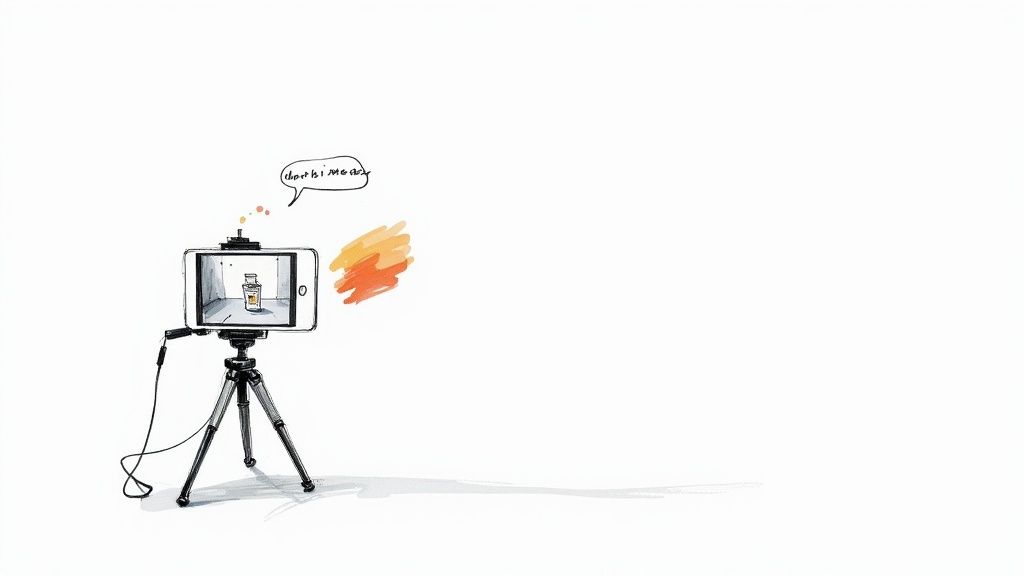 En person som filmar produkter med en mobiltelefon för en Black Week-kampanj