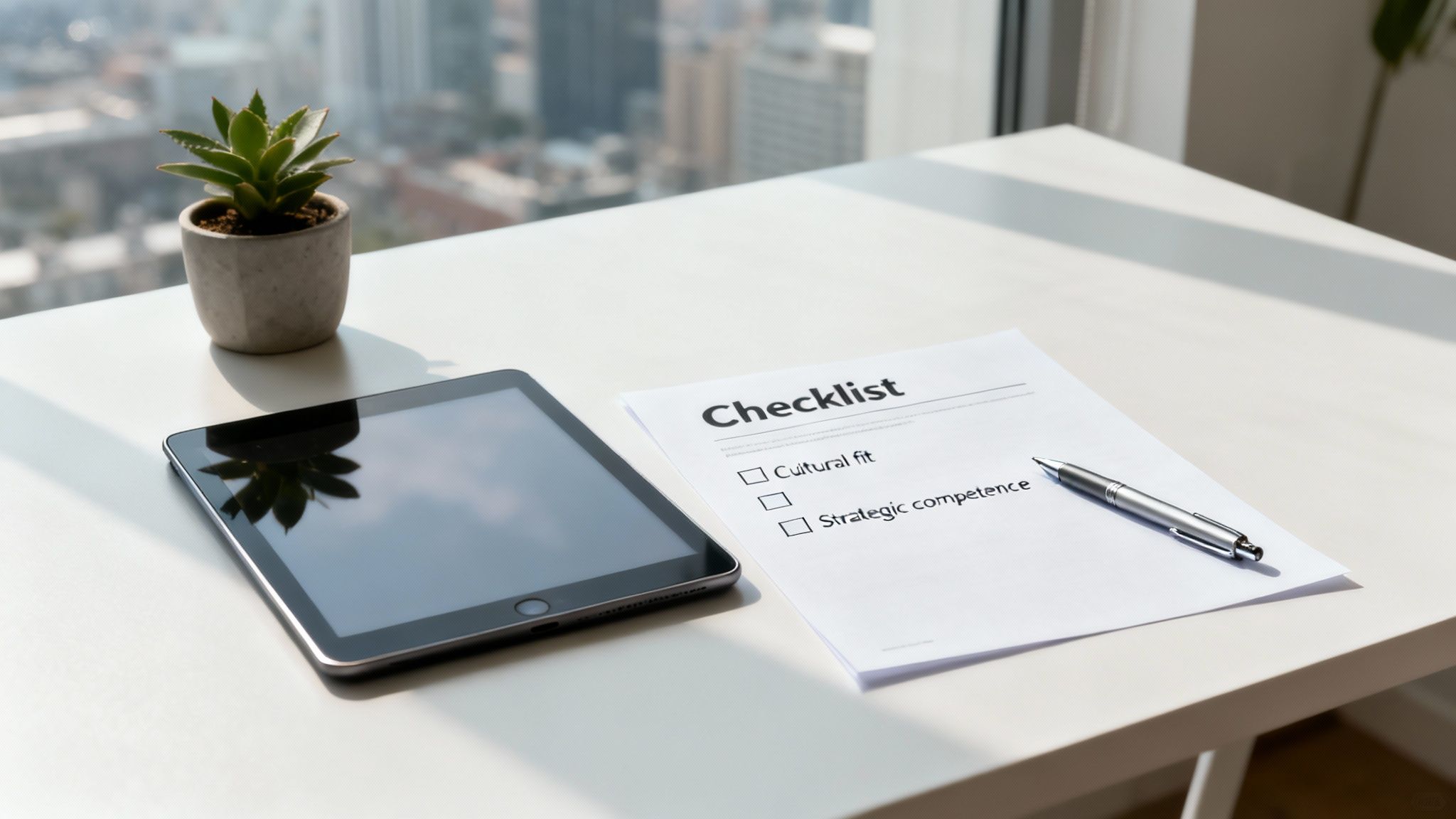 En person som bockar av punkter på en digital checklista på en surfplatta.