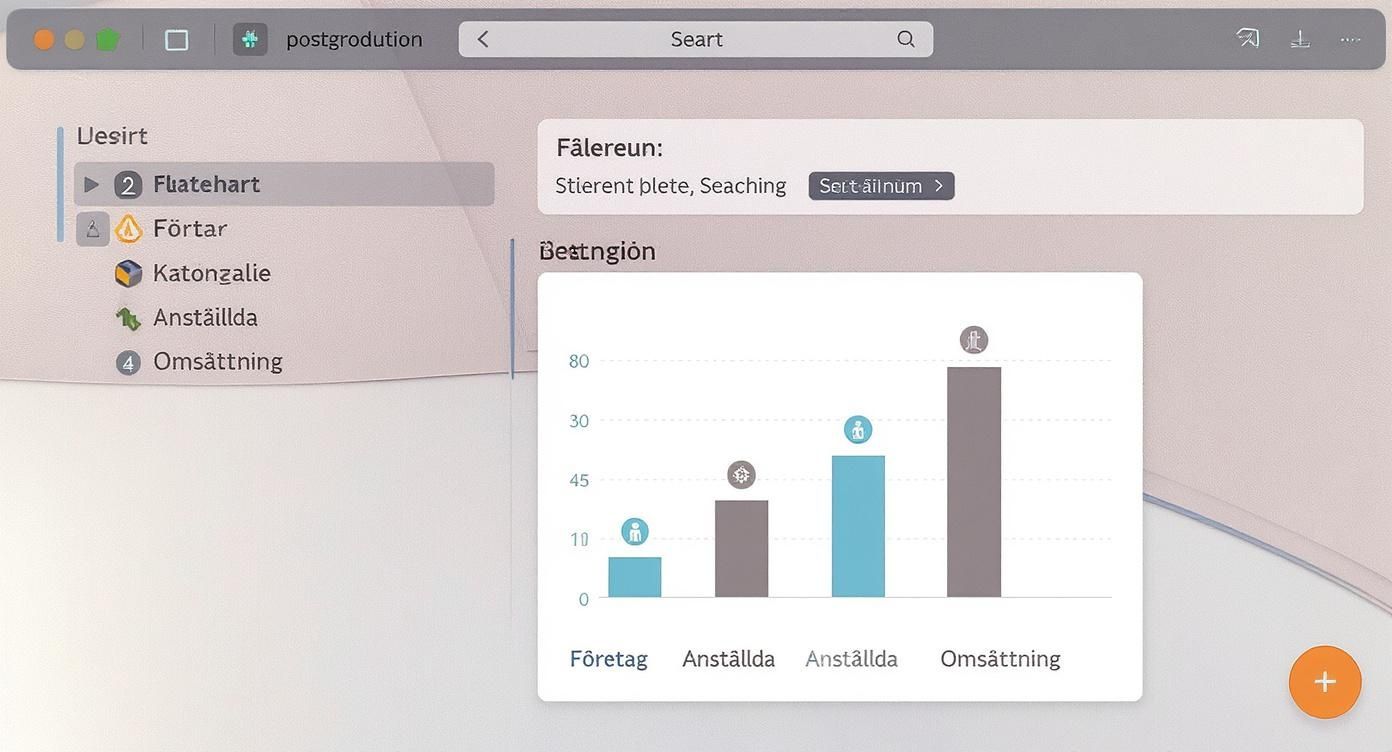 Stapeldiagram som visar betygfördelning i produktionsprogramvara med fyra kategorier: företag, anställda och omsättning