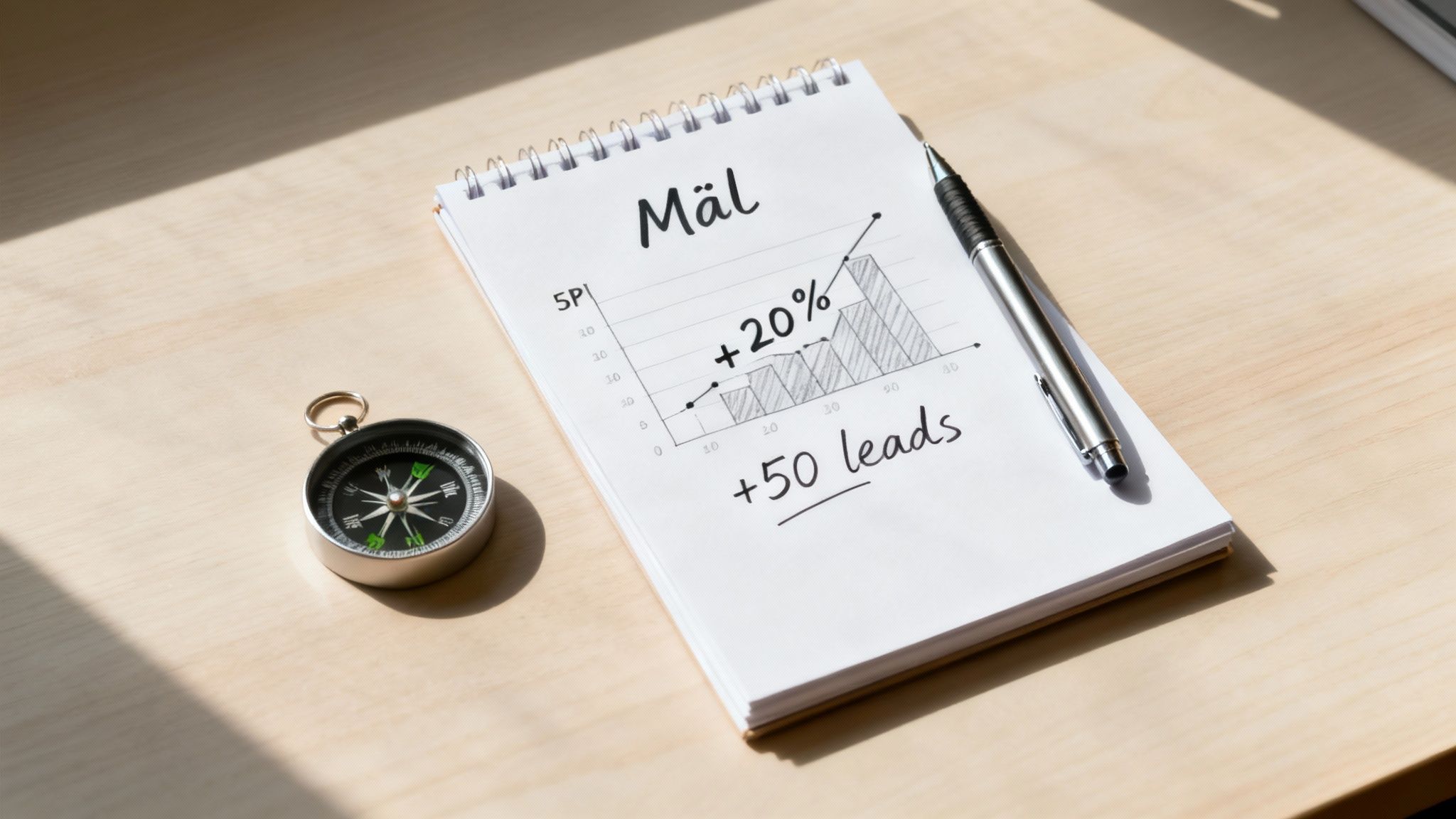 En person som skriver ner mål på ett papper vid ett skrivbord