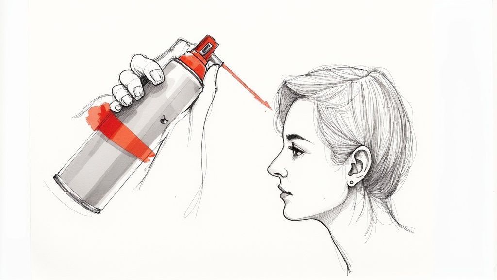 Person som stylar sitt hår med Maria Nila Saltvattenspray, visar textur och volym.