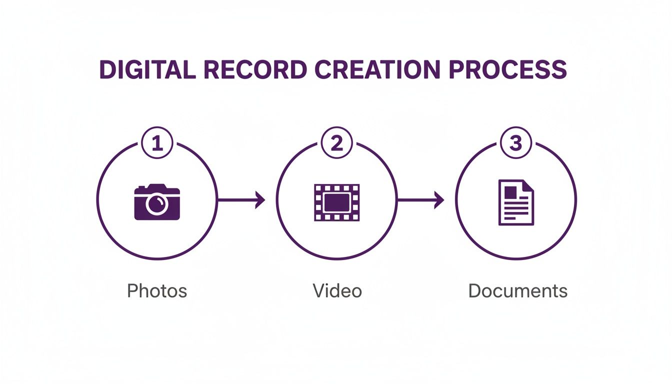 A visual process flow illustrating digital record creation from photos, video, and documents.