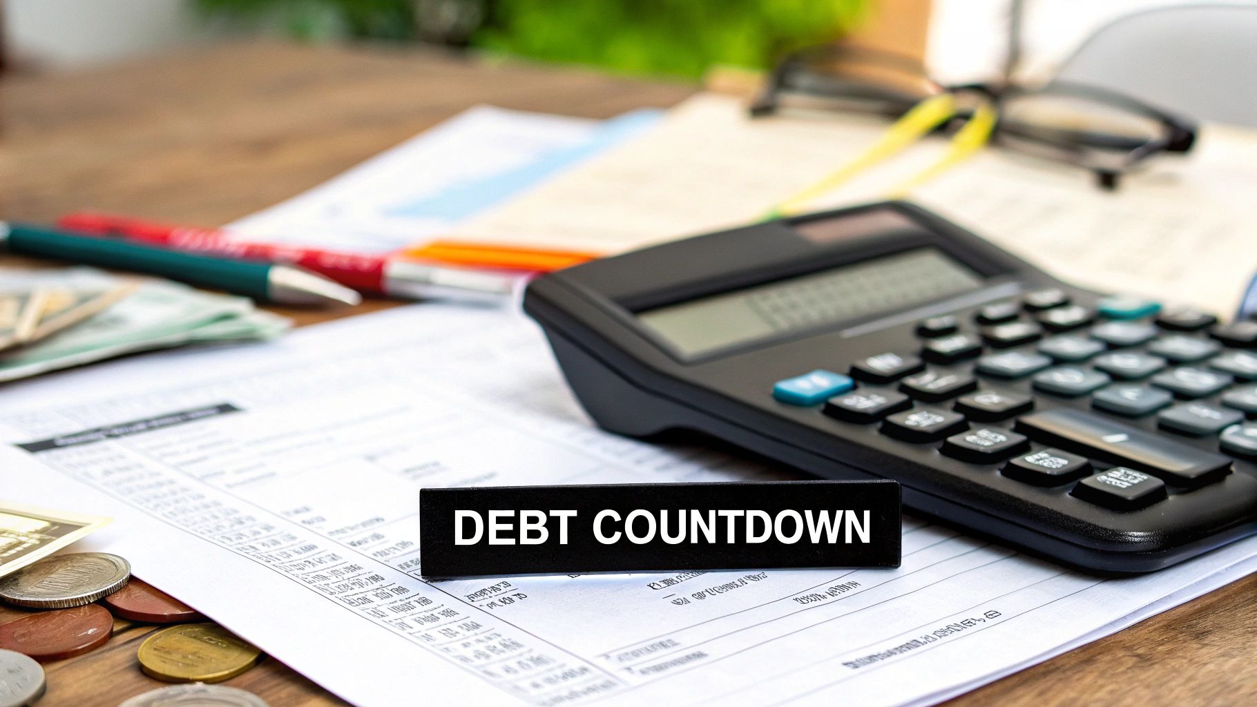 A person looking at overdue bills and a calendar, representing debt collection deadlines.