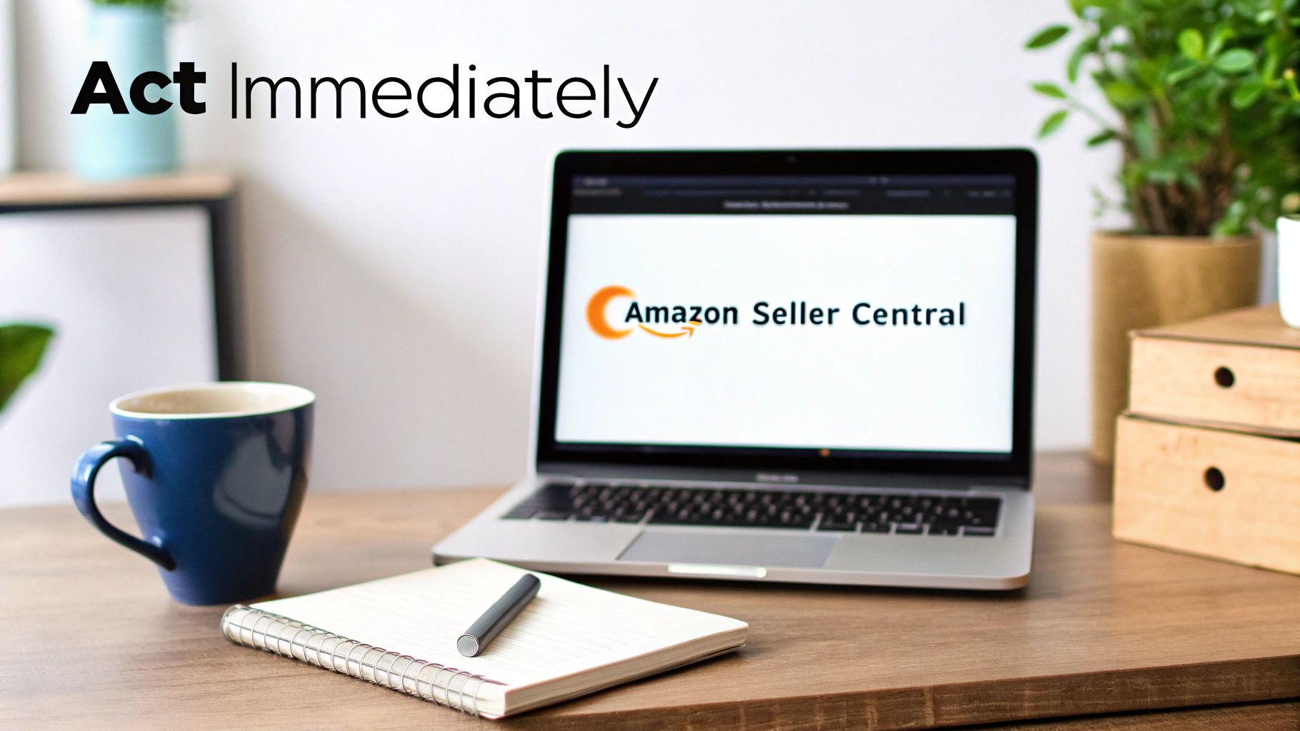 An illustration of a detective looking through a magnifying glass at a computer screen showing Amazon's interface, implying a deep investigation into account health.