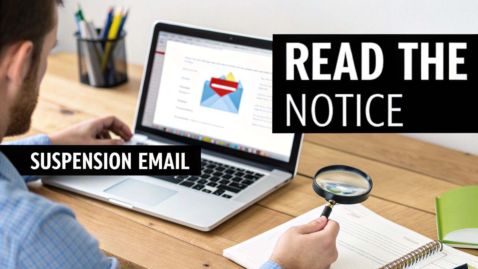 A person carefully examining documents at a desk, representing the detailed analysis of an Amazon suspension notice.