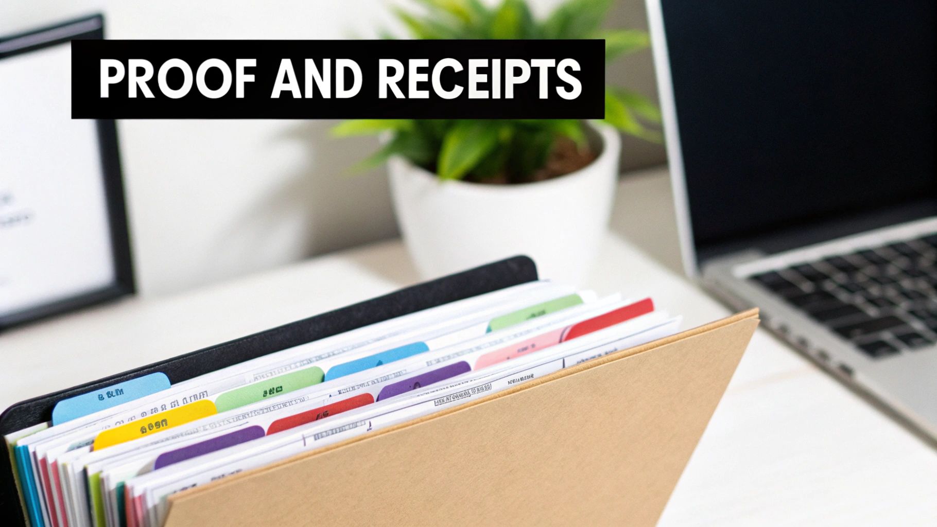 A person organizing receipts and documents into a folder, representing evidence collection.