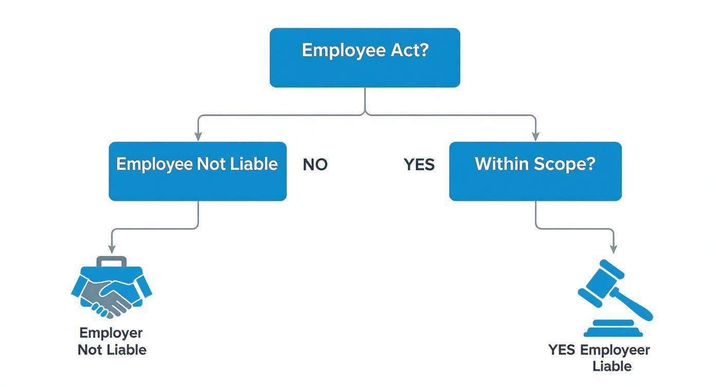 Flowchart showing employer vicarious liability determination based on employee actions and scope