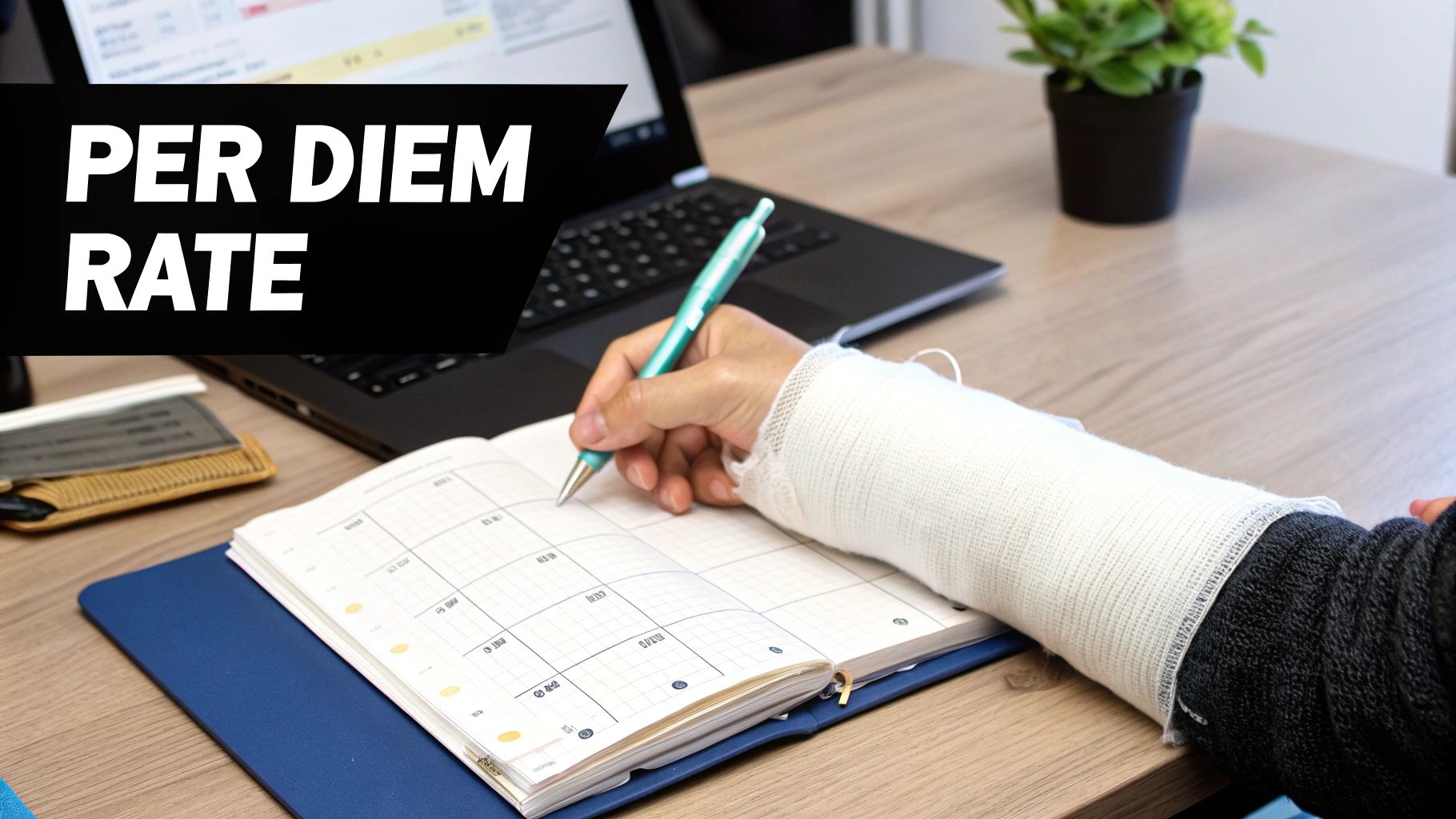 A calendar with days being crossed off, symbolizing the daily recovery period in a per diem calculation.