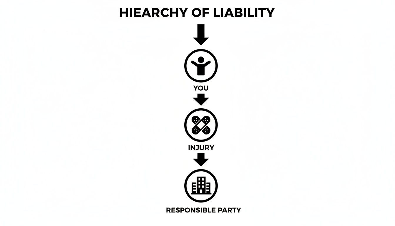 A diagram illustrating the hierarchy of liability from You to Injury to the Responsible Party.
