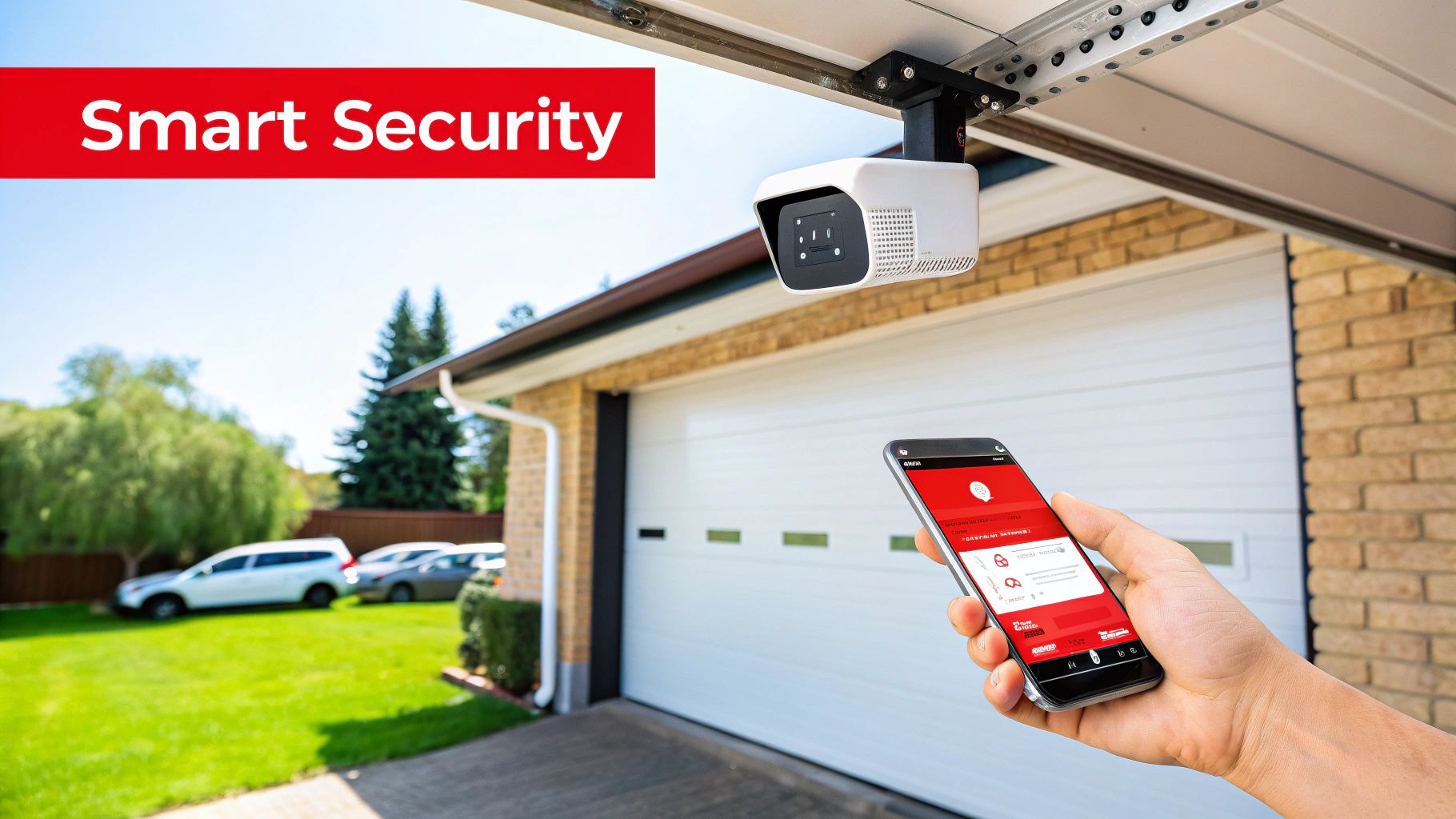 A modern overhead garage door opener with smart features, highlighting connectivity.