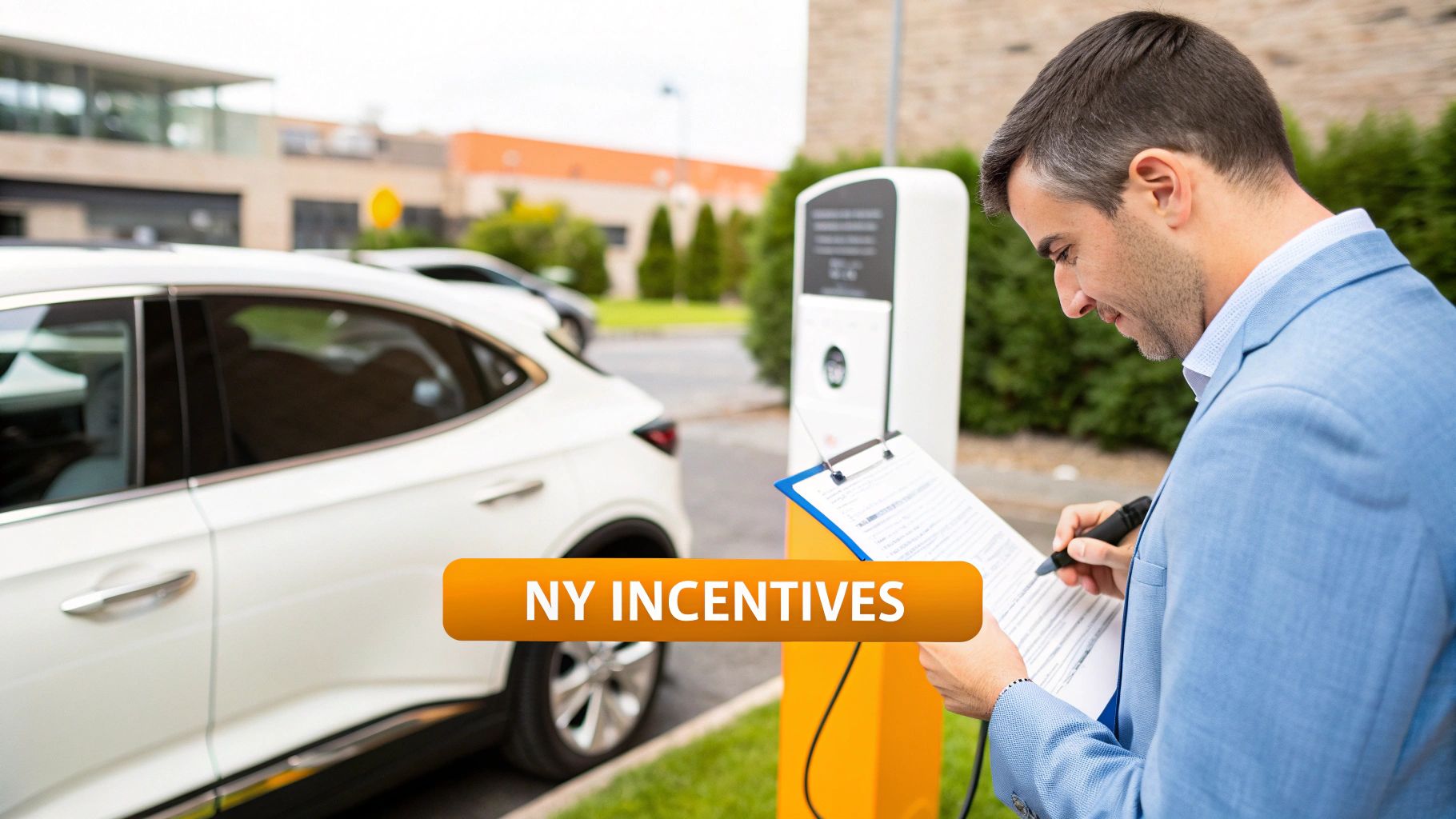 EV charger with a dollar sign representing savings